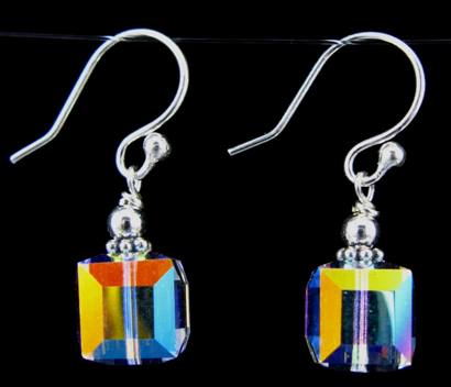 Cube Drop Earrings-Swarovski Crystal earrings, sterling silver earrings, leverback earrings, handmade earrings, wholesale earrings 