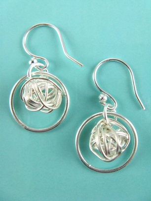 Mesh round w/ Ring Earrings-sterling silver jewelry, earrings, handmade jewelry, wire mesh earrings