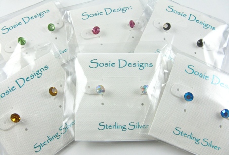 Swarovski Post Earrings 6 pairs-Sterling Silver Earring Studs with Swarocski Crystals