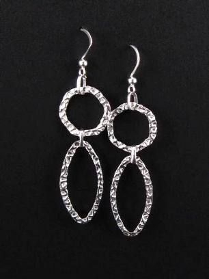 Hammered Links Earrings-hammered sterling silver earrings