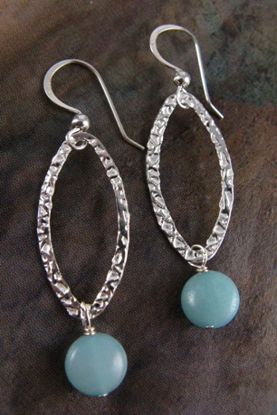 Hammered Leaf w/ Amazonite-Amazonite earrings