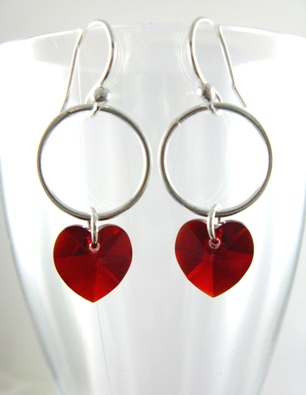 Heart w/ Ring Siam Earrings-Valentine's Day Jewelry