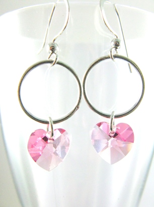 Heart w/ Ring Rose Earrings-Heart w/ Ring Rose Earrings