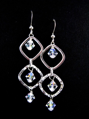 Diamond Hammered Earrings Clear AB-Diamond Hammered Earrings Clear AB