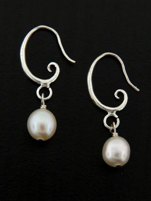 Rolling Swirl Pearl Earring White-Sterling silver Rolling Swirl Pearl Earring White, bridemaids gifts