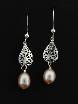 Pearl Pear Silver Drops Earrings-Pearl Pear Silver Drops Earrings
