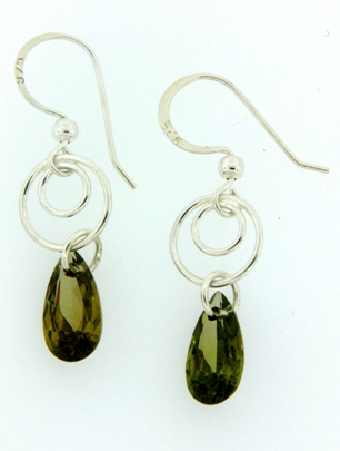 Swirly Drops in Olivine-CZ olivine earrings