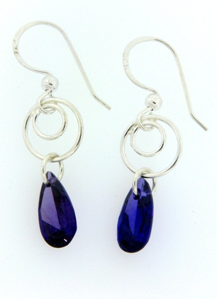 Swirly Drops in Purple Velvet-Cubic Zirconia steling silver swirly earrings in purple velvet