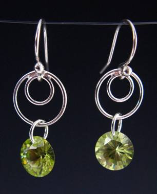 Swirly Earrings - Rd CZ Peridot-CZ earrings, streling silver earrings, handmade earrings, wholesale earrings