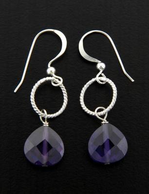 CZ Twisted Ring Earrings Amethyst-Sterling Silver CZ Twisted Ring Earrings Amethyst