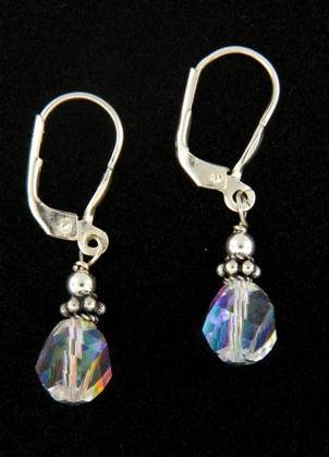 Helix Simple Earrings in Clear AB-Wholesale handmade sterling silver earrings with Helix Swarovski crystal in clear ab 