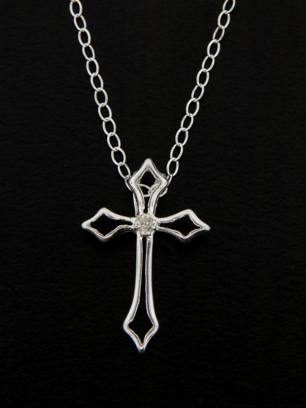 Cross w/ Crystal Necklace-Sterling silver cross necklace