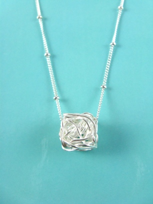 Mesh Cube Necklace-Cube Mesh sterling silver necklace