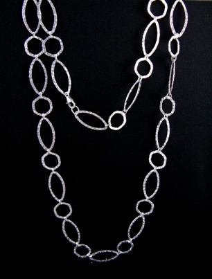 Hammered Long Necklace-Long hammered sterling silver necklace