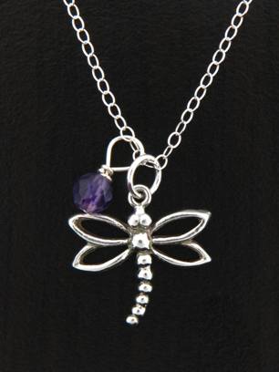 Dragonfly Necklace w/ Amethyst-sterling silver dragonfly necklace