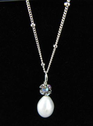 Pearl Pave White-pearl necklace, sterling silver, bridal necklace