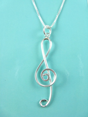 G Clef Music Note Necklace-G Clef music note necklace in sterling silver