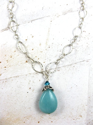 Amazonite Pear Drop Necklace-Amazonite sterling silver necklace