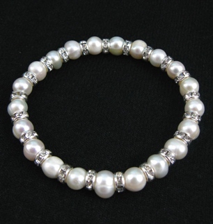 Large Pearl Bracelet w/ Roundels-Pearl bracelets w/ crystals