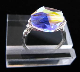 Cosmic Ring - Clear AB-swarovski crystal rings, beaded rings, wholesale rings, sterling silver