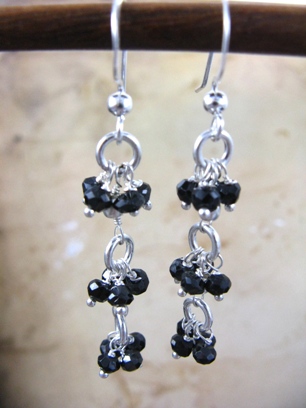 Blk Spinel Cascade Earrings-Black Spinel gemstone earrings