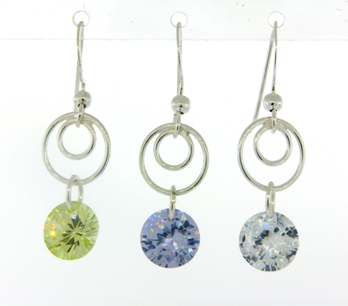 Swirly Earrings - Rd CZ Peridot-CZ earrings, streling silver earrings, handmade earrings, wholesale earrings