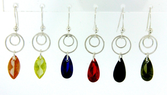 Swirly Drops in Purple Velvet-Cubic Zirconia steling silver swirly earrings in purple velvet