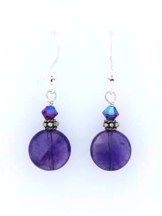 Amethyst Coin Earrings-Coin Faceted Amethyst Earrings streling silver