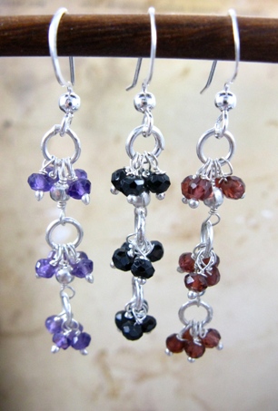 Blk Spinel Cascade Earrings-Black Spinel gemstone earrings