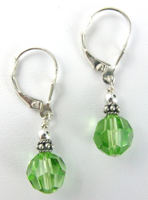 Crystal Delight Peridot-Round Swarovski Crystal leverback sterling silver earrings 
