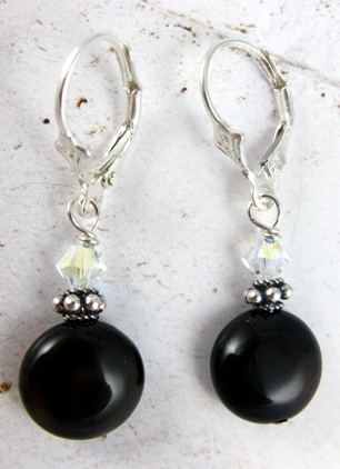 Coin Onyx Earrings-Coin Onyx earrings sterling silver leverback