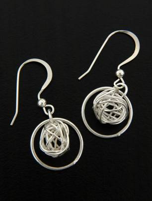 Mesh round w/ Ring Earrings-sterling silver jewelry, earrings, handmade jewelry, wire mesh earrings