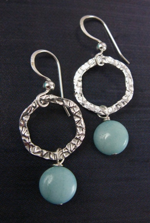Hammered  Round Amazonite-amazonite earrings
