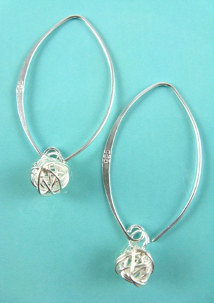 Marquise Earrings Mesh Ball-Sterling silver marque earrings with mesh ball