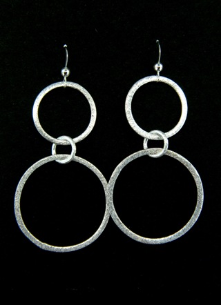 Brushed Silver Large Double Circle Earrings