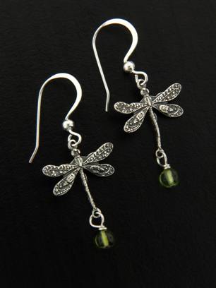 Dragonfly Earrings w/ Peridot-sterling silver dragonfly earrings with peridot