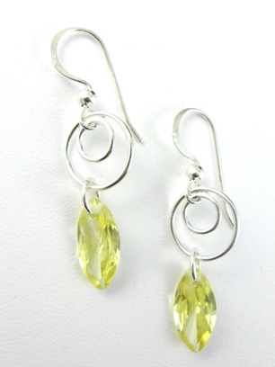 Swirly Drops in Peridot-Cubic Zirconia sterling silver swirly earrings in peridot