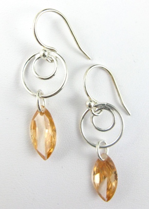 Swirly Drops Champagne-Cubic Zirconia Swirly drops in sterling silver earrings in champagne