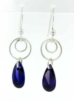Swirly Drops in Purple Velvet-Cubic Zirconia steling silver swirly earrings in purple velvet