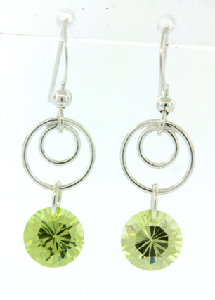 Swirly Earrings - Rd CZ Peridot-CZ earrings, streling silver earrings, handmade earrings, wholesale earrings