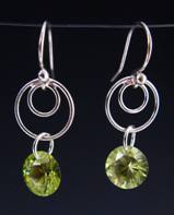 Swirly Earrings - Rd CZ Peridot-CZ earrings, streling silver earrings, handmade earrings, wholesale earrings
