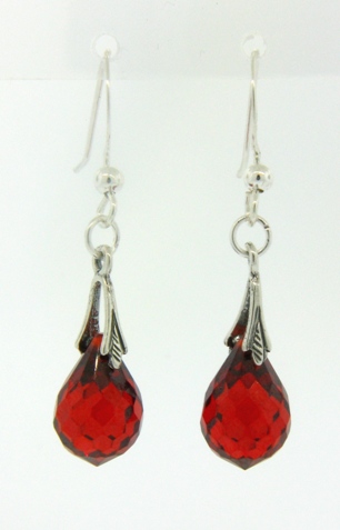 CZ Pear Drop in Red-CZ Earrings
