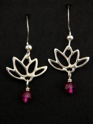 Lotus Blooms Earrings in Fuchsia-Hanmade sterling silver Lotus Blooms Earrings in Fuchsia