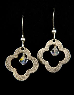 Clover Earrings w/ Clear AB-Wholesale handmade sterling silver clover earrings with clear ab crystals