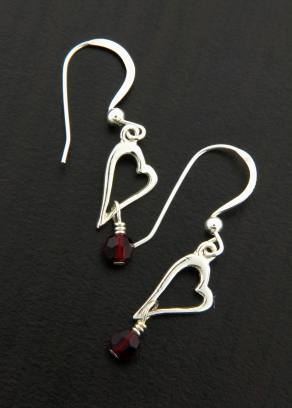 Heart w/ Crystal Earrings-sterling silver heart earrings with crystals
