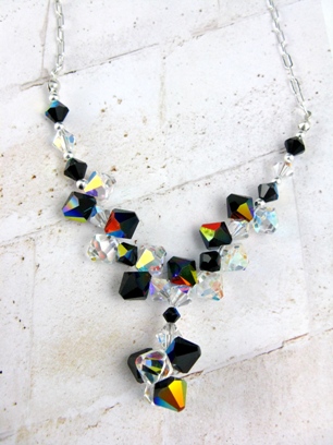 Fancy Black & White Necklace-Fancy Swarovski crystals sterling silver necklace