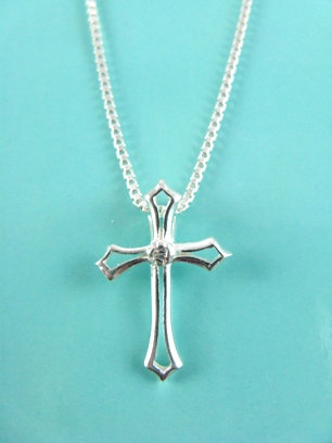 Cross w/ Crystal Necklace-Sterling silver cross necklace