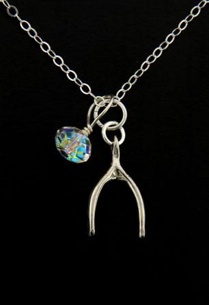 Wishbone Necklace-Sterling Silver Wish Bone necklace with clear crystal