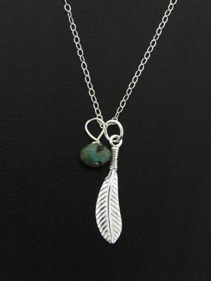 Boho Feather Necklace-Sterling silver boho feather with Turquoise