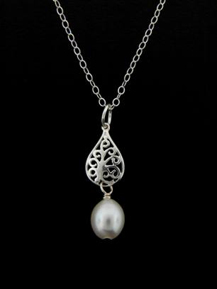 Pearl White Pear Silver Necklace